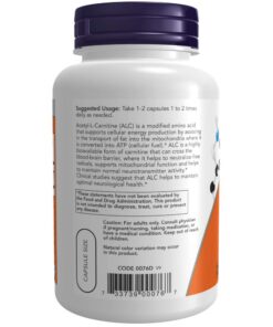 NOW Supplements, Acetyl-L Carnitine 500 mg, Amino Acid, Brain And Nerve Cell Function*, 100 Veg Capsules 100 Count (Pack of 1) 10 61MiDwRAL
