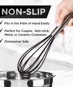 Silicone Whisk Set of 3 - Silicone Whisks for Cooking Non-Scratch - Silicone Whisk Set - Hand Whisk - Wisk - Metal Whisk - Small Whisk - Mini Whisk - Stainless Steel Whisk Black 9 61MmgLWavxL