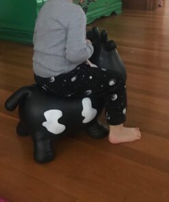 AppleRound Cow Bouncer with Air Pump, Inflatable Space Hopper, Ride-on Bouncy Animal (Black) Black 13 61MoMcOXP8L