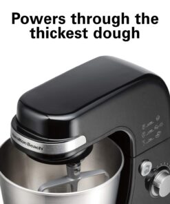 Hamilton Beach Electric Stand Mixer, 4 Quarts, Dough Hook, Flat Beater Attachments, Splash Guard 7 Speeds with Whisk, Black 26 61MoWq3LGHL
