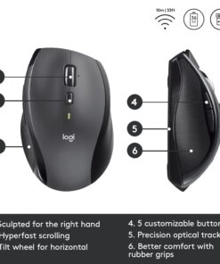 Logitech M705 Marathon Wireless Mouse, 2.4 GHz USB Unifying Receiver, 1000 DPI, 5-Programmable Buttons, 3-Year Battery, Compatible with PC, Mac, Laptop, Chromebook - Black 36 61MrjnAWhbL