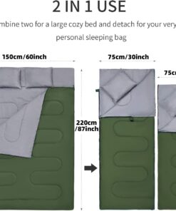 CANWAY Double Sleeping Bag,2 Person Sleeping Bag Lightweight Waterproof with 2 Pillows for Camping, Backpacking, or Hiking for Adults or Teens Queen Size XL & XXL Army Green 22 61MtKUfRIEL