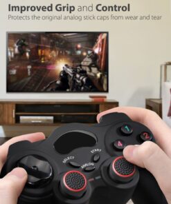 Alternative view of Fosmon (Set of 4) Analog Stick Joystick Controller Performance Thumb Grips Compatible with PS5, PS4, Xbox One, Xbox Series X/S Compatible with Nintendo Switch Pro (Black/Red) Black/Red