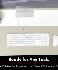 Macally Slim USB Wired Keyboard for Mac and Windows PC - Full Size 104 Key Layout & 16 Shortcut Keys - Scissor Keycaps for Smooth Typing - Mac Wired Keyboard with Numeric Keypad White 17 61MwiYMpVEL