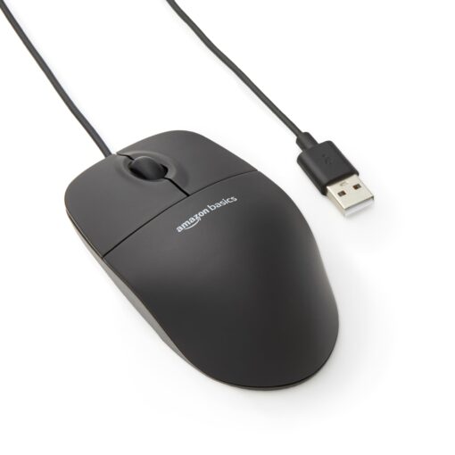 Amazon Basics 3-Button Wired USB Computer Mouse, Single, Black Wired Mouse