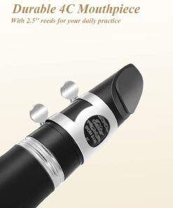 Eastar B Flat Clarinet for Intermediate Beginners, Upgraded Ebonite Bb Clarinet Silver-plated with 2 Barrels, 4C Mouthpiece, Hard Case, Cleaning Kit, ECL-400 Silver keys, Commander style 14 61N05Gy8r1L