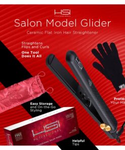 HSI Professional Ceramic Tourmaline Ionic Flat Iron Hair Straightener with Glove, Pouch and Travel Size Argan Oil Leave in Hair Treatment 37 61N0BZf27BL