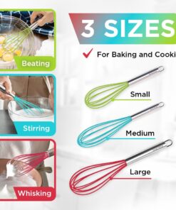 Silicone Whisk Set of 3 - Silicone Whisks for Cooking Non-Scratch - Silicone Whisk Set - Hand Whisk - Wisk - Metal Whisk - Small Whisk - Mini Whisk - Stainless Steel Whisk Multicolor 23 61N0dvapAoL