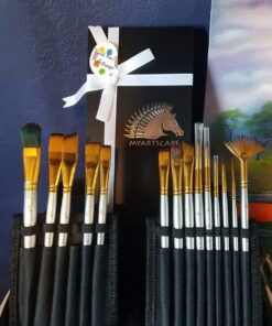MyArtscape Paint Brushes - 15 Pc Art Brush Set for Watercolor, Acrylic, Oil & Face Painting | Short Handle Artist Paintbrushes with Travel Holder | 1 Year Warranty (Black) Black 24 61N1Swk5k8L