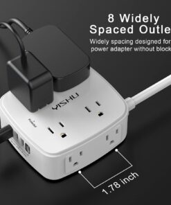 6 Ft Surge Protector Power Strip - 8 Widely Outlets with 4 USB Ports, 3 Side Outlet Extender with 6 Feet Extension Cord, Flat Plug, Wall Mount, Desk USB Charging Station, ETL,White 6 Ft 26 61N2l5pn9pL