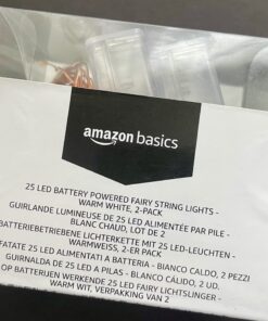Amazon Basics 9ft 25 LED Fairy Lights, Battery Powered Outdoor String Lights for Bedroom, 2-pack (50 LEDs total), Warm White 25 LEDs, Fairy String - 2 pack 44 61N306duQL