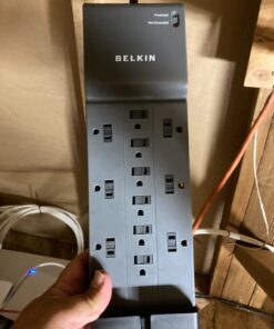 Belkin Power Strip Surge Protector - 12 AC Multiple Outlets & 8 ft Long Flat Plug Heavy Duty Extension Cord for Home, Office, Travel, Computer Desktop, Laptop & Phone Charging Brick (3,940 Joules) 12 Outlet Strip + Cable & Phone protection 53 61N3K6e9fGL