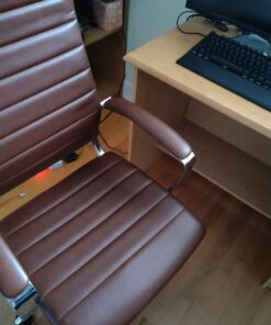 Amazon Basics High-Back Executive Swivel Office Desk Chair with Ribbed Puresoft Upholstery, Lumbar Support, Modern Style, 23.25"D x 24.75"W x 45.25"H, Brick Red 36 61N9H2WW6XL