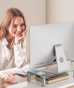 WALI Glass Monitor Stand Riser for Desk,Height Adjustable Computer Monitor Riser, Clear Monitor Stand for Laptop TV Computer Screen, Desk Organization, Office Supplies (GTT001), 16 X 10 inch, Clear 26 61NBrJjXbkL