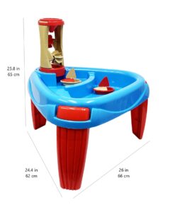Amazon Basics 6 Piece Kids’ Sensory Sand & Water Wheel Play Table, 2 Floating Sailboats, Bucket, Tower, Easy Snap-Together Assembly, Red/Blue 17 61NCRsfYujL