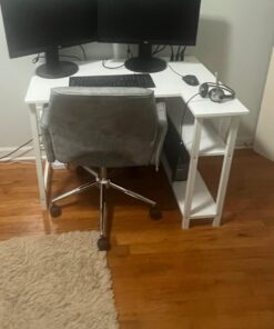 Lufeiya White L Shaped Computer Desk with Power Outlet Shelves, 40 Inch Small Corner Desk for Small Space Home Office, L-Shaped Desk PC Desks, White 39.4" 39 61NE2MHzAtL