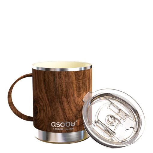 asobu Ultimate Stainless Steel Ceramic Inner Coating Coffee Mug with Double Walled Copper Lining Insulation, 12 Ounces (Wood) Wood