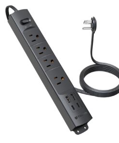 TROND Flat Plug Power Strip USB-5ft Flat Extension Cord Surge Protector Wall Mount, 2 Type C Charger & 2 USB A Ports with Multiple Outlets, 1440J, 1625W for Office Supplies Dorm Room Essentials, Black 5Ft - 2 USB C