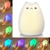 SCOPOW Night Lights for Kids Room Squishy Cat Lamp for Desk Decor, Kawaii Anime Silicon Light Up for Toddler Baby Girls, Cute Cat Themed Gifts for Cat Lovers Colorful 2 61NLTnA fuL