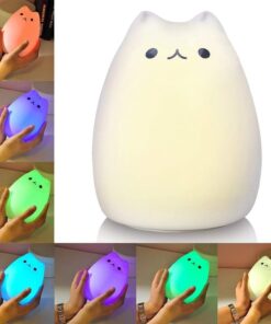 SCOPOW Night Lights for Kids Room Squishy Cat Lamp for Desk Decor, Kawaii Anime Silicon Light Up for Toddler Baby Girls, Cute Cat Themed Gifts for Cat Lovers Colorful
