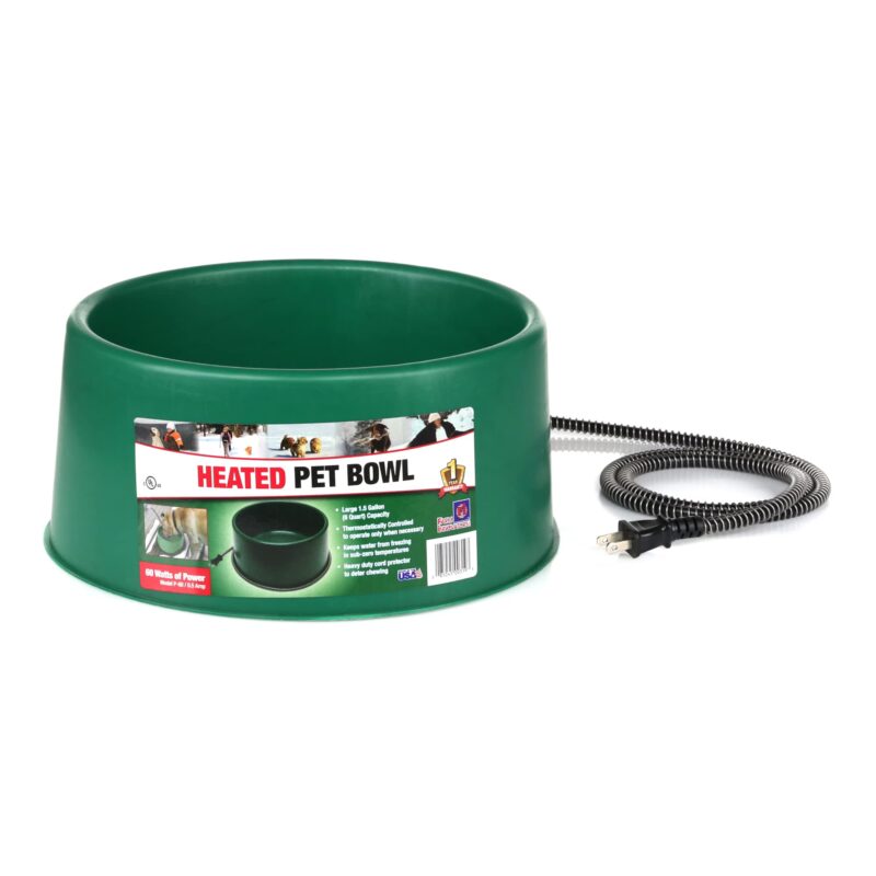 Catalog 5 Farm Innovators P-60 1.5 Gallon 60 Watt Electric Powered Heated Pet Water Bowl with Thermostatic Control and Anti Chew Cord, Green Single