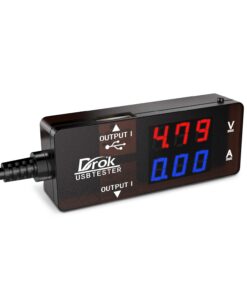 DROK USB Tester, USB-A 2.0 Digital Multimeter Dual USB Output Ports PD QC 3.0 Color LED Display, 7 Modes Capacity Voltage Current Power Voltmeter Ammeter for Laptop Power Bank Solar Panel Black
