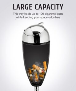 CO-Z Adjustable Ashtray, Smokeless Odorless Indoor Outdoor Floor Standing Ash Tray with Lid for Home Patio Cigarettes Ash Butt Disposal, Windproof Balcony Ashtray in 20", 27.5", 35" Heights, Black 21 61NUgc05wsL