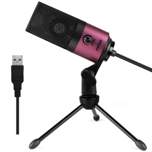 FIFINE USB Podcast Condenser Microphone Recording On Laptop, No Need Sound Card Interface and Phantom Power-K669 Rose red