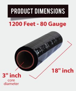 PofA Stretch Film Plastic Wrap Black 1 Roll - 18 Inch x 1200 Feet x 80 Gauge (20 Micron), Industrial Heavy Duty Shrink Wrap for Packing, Shipping, Pallet, Cling, Furniture, Moving Supplies BLACK - 1 ROLL 11 61NXz9bXOL