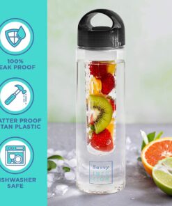 Infusion Fruit Infuser Water Bottle - BPA Free Insulated Water Bottle, Reusable Water Bottle with Fruit Infuser, Easy-to-Clean Gym Accessories for Women, Sports Water Bottle, Savvy Outdoors Black 24 oz 17 61NaUb5RaxL
