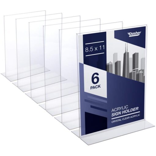 Acrylic Sign Holder 8.5 x 11 - T-Shape Double Sided Acrylic Table Signs Stand with Wide Base, Plastic Sign Holder for Table Top Signs and Acrylic Table Signs, Menu Holder, Paper Display Stand (6 Pack) 8.5x11 - Vertical - 6 Pack