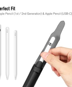 Fintie Pencil Holder with USB Adapter Pocket for Apple Pencil (USB-C) & Apple Pencil (1st / 2nd Generation), Premium Elastic Vegan Leather Sleeve Pouch Compatible with iPad Case, Black 44 61Ncx 34uwL 1
