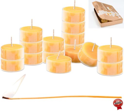 Beeswax Tea Light Candles - 100% Pure Natural Refined with Chemical Free Cotton Beeswax Wick *BONUS* Get a free DRIPLESS beeswax lighter Wick MADE IN USA 10