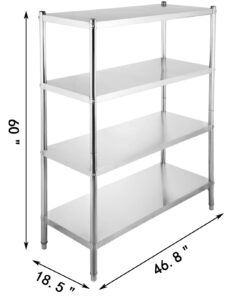 Happybuy Stainless Steel Shelving 47x18.5x60 Inch 4 Tier Stainless Steel Shelving Unit Shelving Units and Storage Heavy Duty Shelf for Kitchen Commercial Office Garage Storage 330lb Per Shelf 17 61NpsZGj VL
