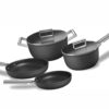 SMEG 6PC Cookware Set, Black 9.5" Fry Pan 11" Fry Pan 3qt Sauce Pan 5 Qt Casserole CKFB06BLMUS Made in Italy 2 61NqbGoanWL