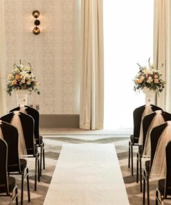 Fun Express Two Hearts Wedding Aisle Runner - White with Hear Designs - 100 feet Long - Perfect for Indoor, Outdoor, Beach Weddings - Polyester 31 61NrInBDSjL 1