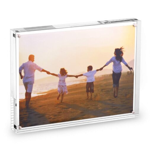 HESIN Acrylic Photo Frame 6 by 8 inch Double Sided Frameless Picture Frame Magnetic Acrylic Block Desktop Photo Display Holder with Gift Box Package Thickness 12+12mm (6"x8") 6"x8"