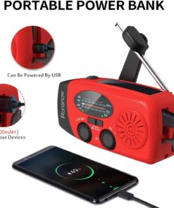 iRonsnow Solar Emergency Hand Crank Weather Radio, Portable Self Powered NOAA AM/FM Radios with SOS Alarm LED Flashlight 2000mAh Power Bank Smart Phone USB Charger for Camping (Red) 30 61NwAob3kaL