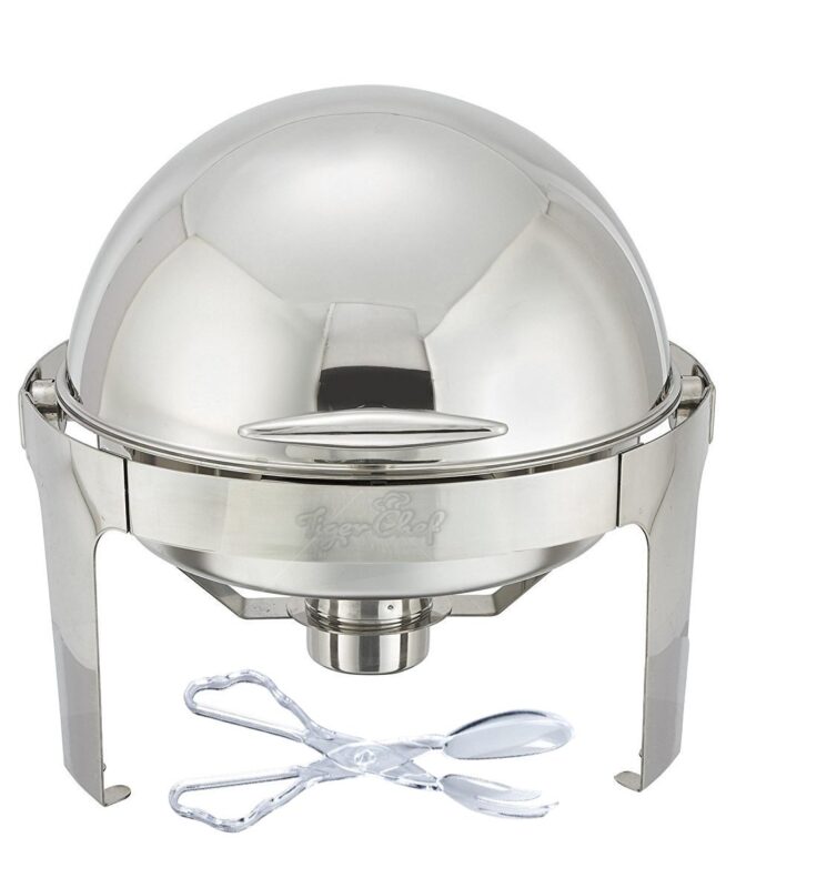 Catalog 3 Tiger Chef Chafing Dish Buffet Set - 6 Quart Food Warmer Stainless Steel - Round Roll Top Chafer - Chafing Dish Set with Serving Tong and 2 Chafing Dish Fuel Gels 1 6 Quart Round
