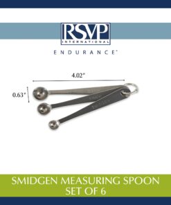 RSVP International Endurance Kitchen Collection Measuring Tools, Dishwasher Safe, Smidgen, 3 Piece, Stainless Steel 1 Includes 1/8 tsp, 1/16 tsp, and 1/32 tsp sizes 16 61O01Vd0C4L