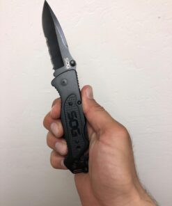 SOG Escape Tactical Folding Knife- 3.4 Inch Serrated Edge Blade Emergency Pocket Knife with Glass Breaker, Wire Stripper and Line Cutter Blades-Black (FF25-CP) Escape - Hardcased Black 36 61O2iftlTjL