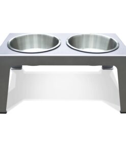 PetFusion Elevated Dog Bowls in Premium Anodized Aluminum Stand (Tall 8"). 2 US FOOD GRADE Stainless Steel 56oz bowls, Metallic Gray Tall - 8" 22 61O8wT60QFL