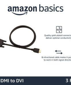 Amazon Basics HDMI A to DVI Adapter Cable, Bi-Directional 1080p, Gold Plated, Black, 3 Feet, 1-Pack 3 ft 26 61O9R bYcoL