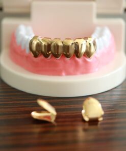Careland Gold Grillz Hip Hop Gold Plated 2pcs Single Top and 6pcs Bottom Teeth Grillz for Men + 2 Extra Molding Bars 7 61O9Wir53L