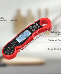 Meat Thermometer Digital for Grilling and Cooking - ANDAXIN Waterproof Ultra-Fast Instant Read Food thermometers with Backlight & Calibration for Kitchen, Deep Fry, BBQ, Grill(Red/Black), LCD Red 18 61O9nvZvY8L