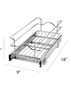 Rev A Shelf 5WB1-0918-CR 9 x 18 Inch Kitchen Cabinet Pull Out Metal Wire Frame Basket Storage Organizer, Chrome 9 in 20 61ODRegEtbL