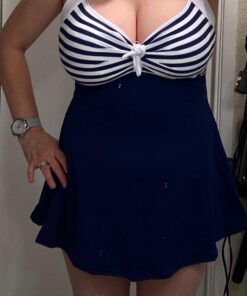 COCOSHIP Vintage Sailor Pin Up Swimsuit Retro One Piece Skirtini Cover Up Swimdress(FBA) Large Navywhite(fast Ship) 46 61OF08AM80L