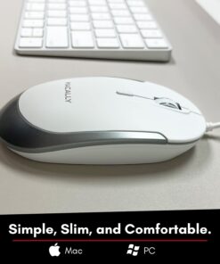Macally Silent Wired Mouse - Slim & Compact USB Mouse for Apple Mac or Windows PC Laptop/Desktop - Designed with Optical Sensor & DPI Switch - Simple & Comfortable Wired Computer Mouse (White) White with Silver Trim 24 61OFbChPm1L