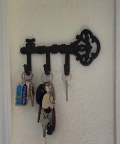 Comfify Decorative Wall Mounted Skeleton Key Holder | Vintage Key with 3 Hooks | Wall Mounted | Rustic Cast Iron | 7.9 x 4.1 |- with Screws and Anchors Rust brown 37 61OMGD7at L