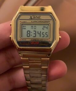 Digital Sports Watch Men's Women Water Resistant Outdoor Stainless Steel Band Electronic Square LED Back Light Wristwatch Gold 1123 25 61OMOsHR 0L